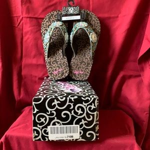 Platform Concho flip-flop turquoise and brown